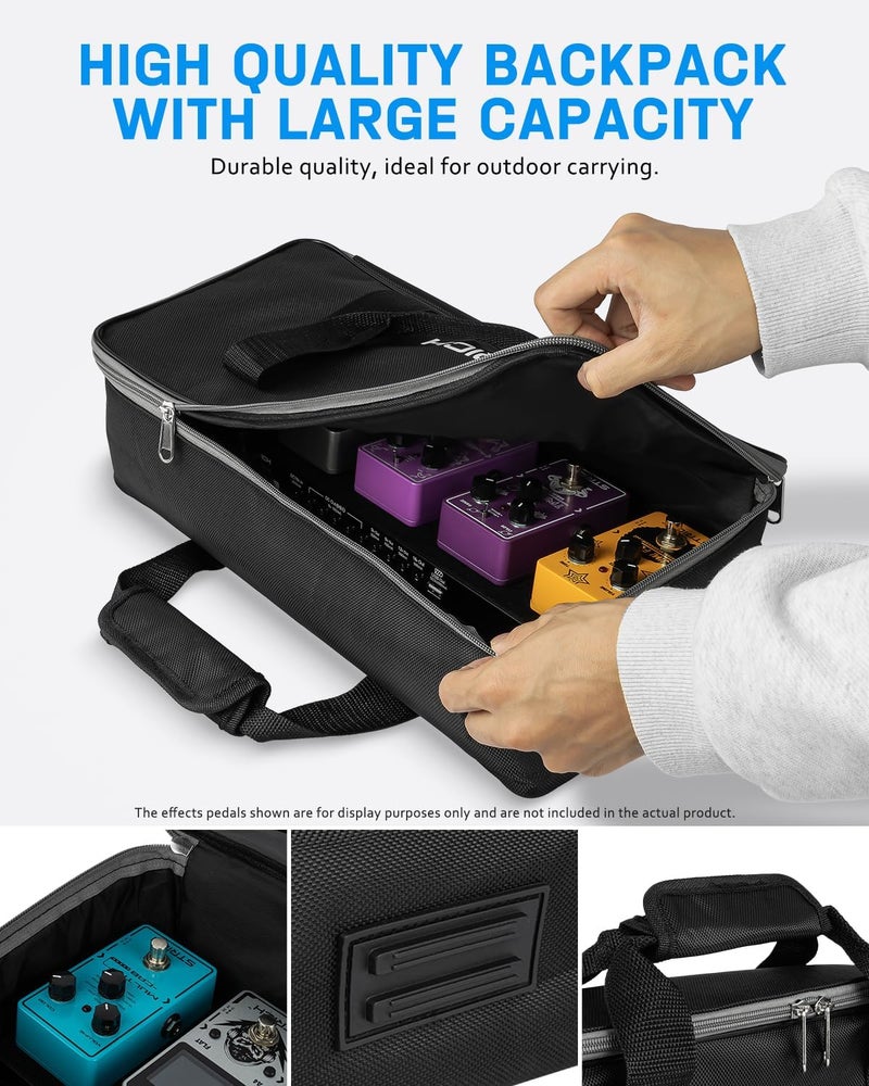 STRICH Guitar Pedal Board with Built-in Power Supply, Small Pedal Board 15 x 5.1" 1.3LB Lightweight Aluminum Alloy, PedalBoard with Pedal Cables, Bag, Hook Loop Strips PB-M15 - Image 5